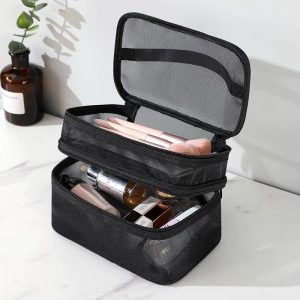 透明網紗雙層化妝包<br /> Double-Layer Makeup Bag with Transparent Mesh
